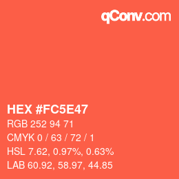 カラーコード: HEX #FC5E47 | qconv.com