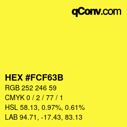 Color code: HEX #FCF63B | qconv.com