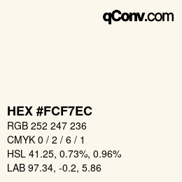 Color code: HEX #FCF7EC | qconv.com