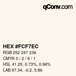 Color code: HEX #FCF7EC | qconv.com