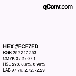 Color code: HEX #FCF7FD | qconv.com