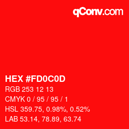 Color code: HEX #FD0C0D | qconv.com