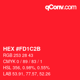 颜色代码: HEX #FD1C2B | qconv.com