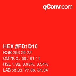 カラーコード: HEX #FD1D16 | qconv.com