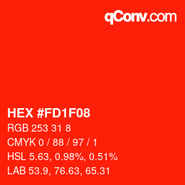 颜色代码: HEX #FD1F08 | qconv.com