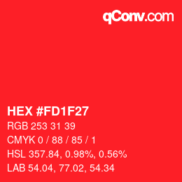 カラーコード: HEX #FD1F27 | qconv.com