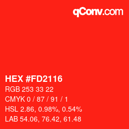 Color code: HEX #FD2116 | qconv.com