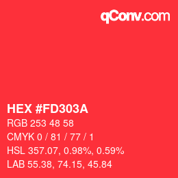 颜色代码: HEX #FD303A | qconv.com