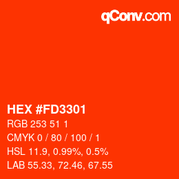 Color code: HEX #FD3301 | qconv.com