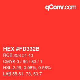 颜色代码: HEX #FD332B | qconv.com