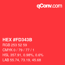 カラーコード: HEX #FD343B | qconv.com