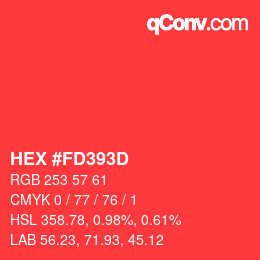 カラーコード: HEX #FD393D | qconv.com