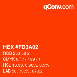 颜色代码: HEX #FD3A02 | qconv.com