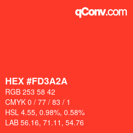 Color code: HEX #FD3A2A | qconv.com