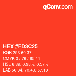 カラーコード: HEX #FD3C25 | qconv.com
