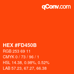 カラーコード: HEX #FD450B | qconv.com