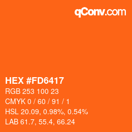 颜色代码: HEX #FD6417 | qconv.com