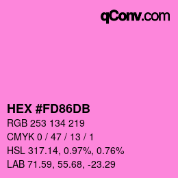 カラーコード: HEX #FD86DB | qconv.com