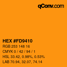 Code couleur: HEX #FD9410 | qconv.com