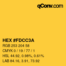 颜色代码: HEX #FDCC3A | qconv.com