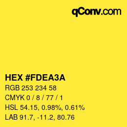 Color code: HEX #FDEA3A | qconv.com