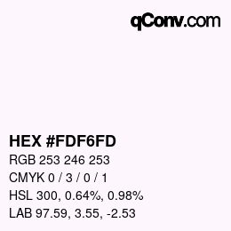 Color code: HEX #FDF6FD | qconv.com