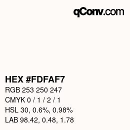 Color code: HEX #FDFAF7 | qconv.com