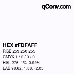 Color code: HEX #FDFAFF | qconv.com