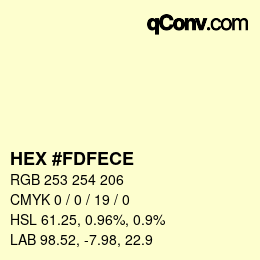 Color code: HEX #FDFECE | qconv.com