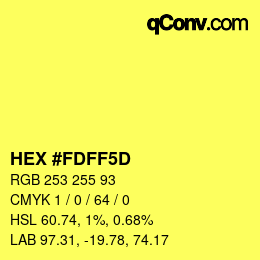 Color code: HEX #FDFF5D | qconv.com