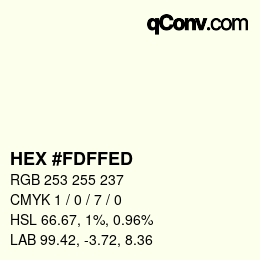 Color code: HEX #FDFFED | qconv.com