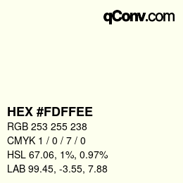 Código de color: HEX #FDFFEE | qconv.com