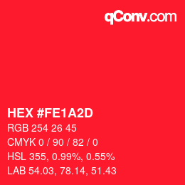 Color code: HEX #FE1A2D | qconv.com