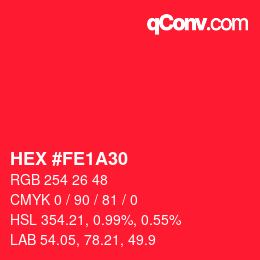 Color code: HEX #FE1A30 | qconv.com
