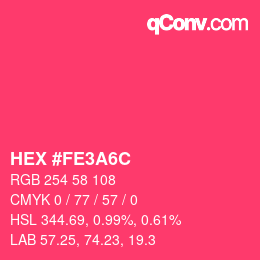 Color code: HEX #FE3A6C | qconv.com