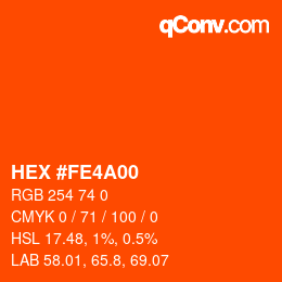 カラーコード: HEX #FE4A00 | qconv.com