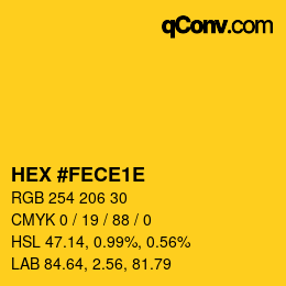 Color code: HEX #FECE1E | qconv.com