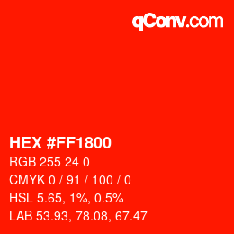 Código de color: HEX #FF1800 | qconv.com