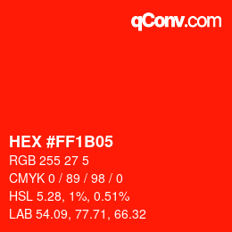 カラーコード: HEX #FF1B05 | qconv.com