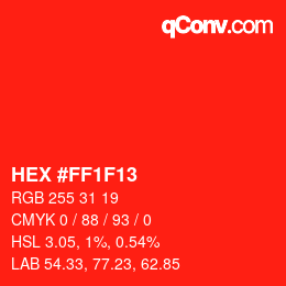颜色代码: HEX #FF1F13 | qconv.com