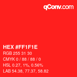 Color code: HEX #FF1F1E | qconv.com