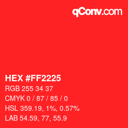 Farbcode: HEX #FF2225 | qconv.com