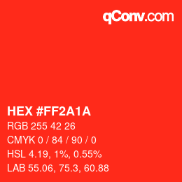 颜色代码: HEX #FF2A1A | qconv.com