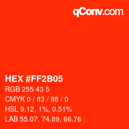 Code couleur: HEX #FF2B05 | qconv.com