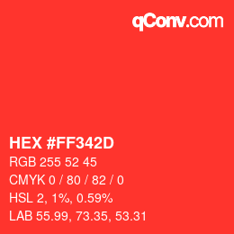 Farbcode: HEX #FF342D | qconv.com