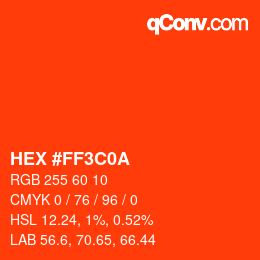 Color code: HEX #FF3C0A | qconv.com
