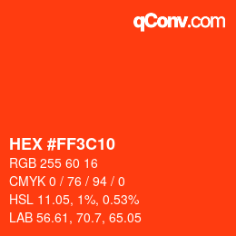 Color code: HEX #FF3C10 | qconv.com