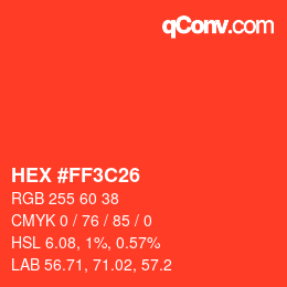 Color code: HEX #FF3C26 | qconv.com