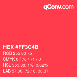 Color code: HEX #FF3C4B | qconv.com