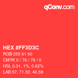 Farbcode: HEX #FF3D3C | qconv.com